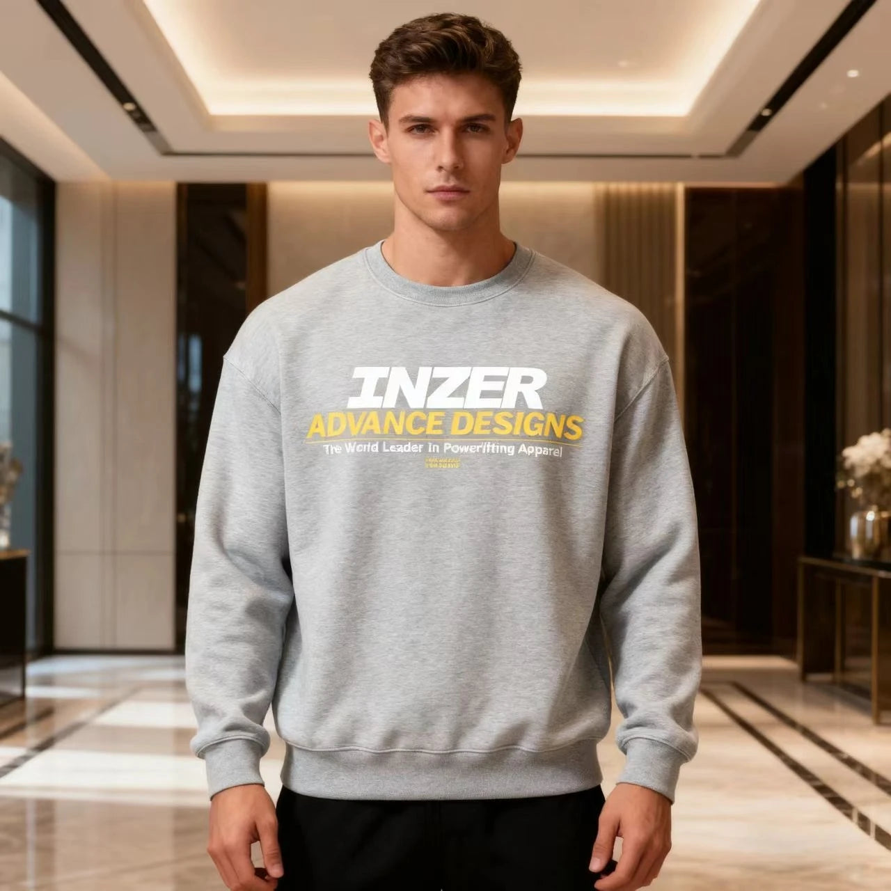 Men's INZER high-end Design black sweatshirt - A round-neck hoodie carefully crafted for weightlifting enthusiasts