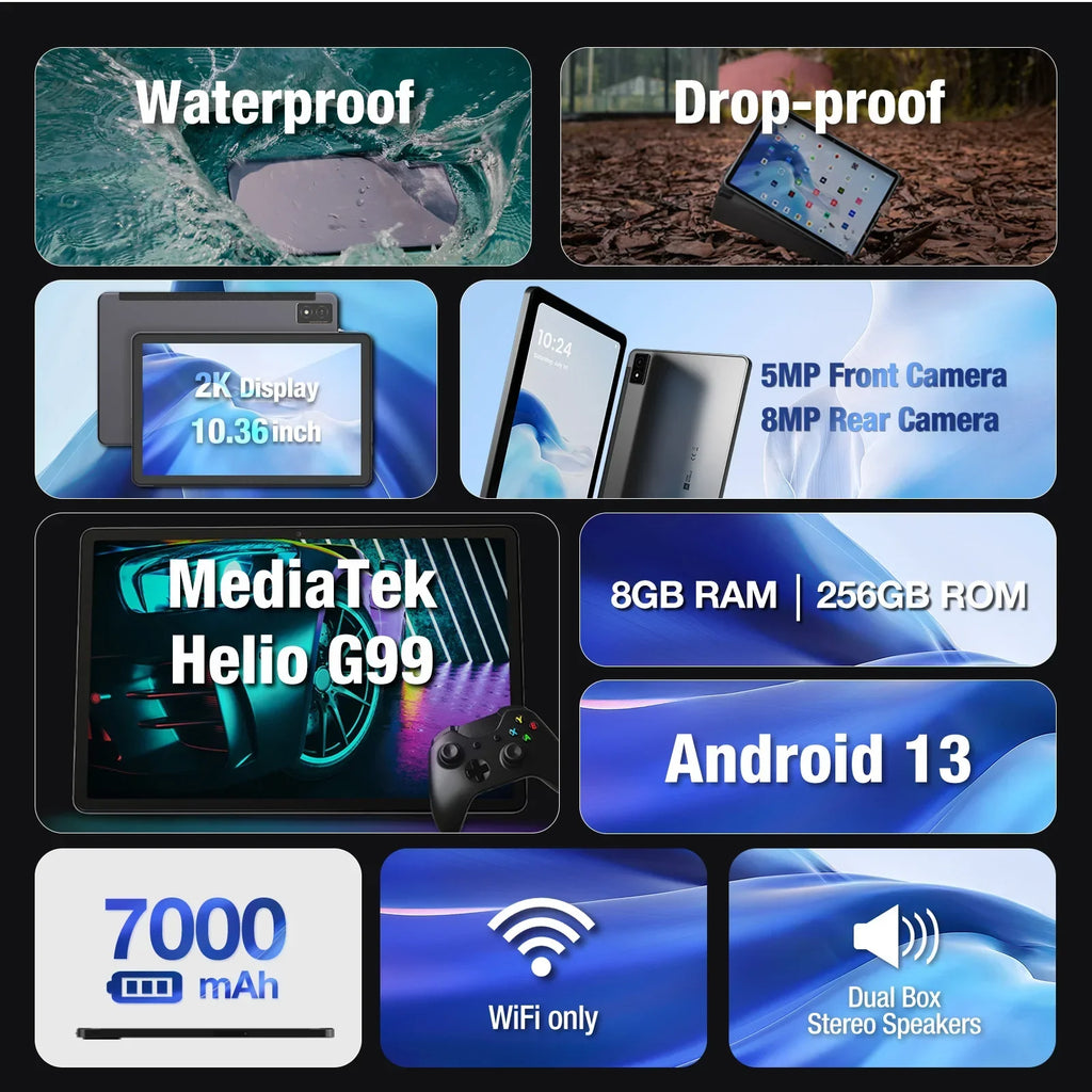 AGM PAD P1 Waterproof 10.36" FHD+ Tablet, 8GB+256GB, MTK Helio G99, 7000mAh Battery, Android Tablets + Free Drop Proof Case.