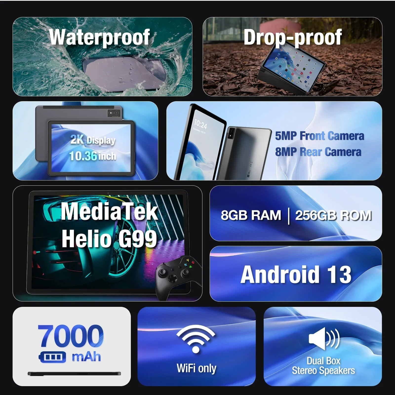 AGM PAD P1 Waterproof 10.36" FHD+ Tablet, 8GB+256GB, MTK Helio G99, 7000mAh Battery, Android Tablets + Free Drop Proof Case.