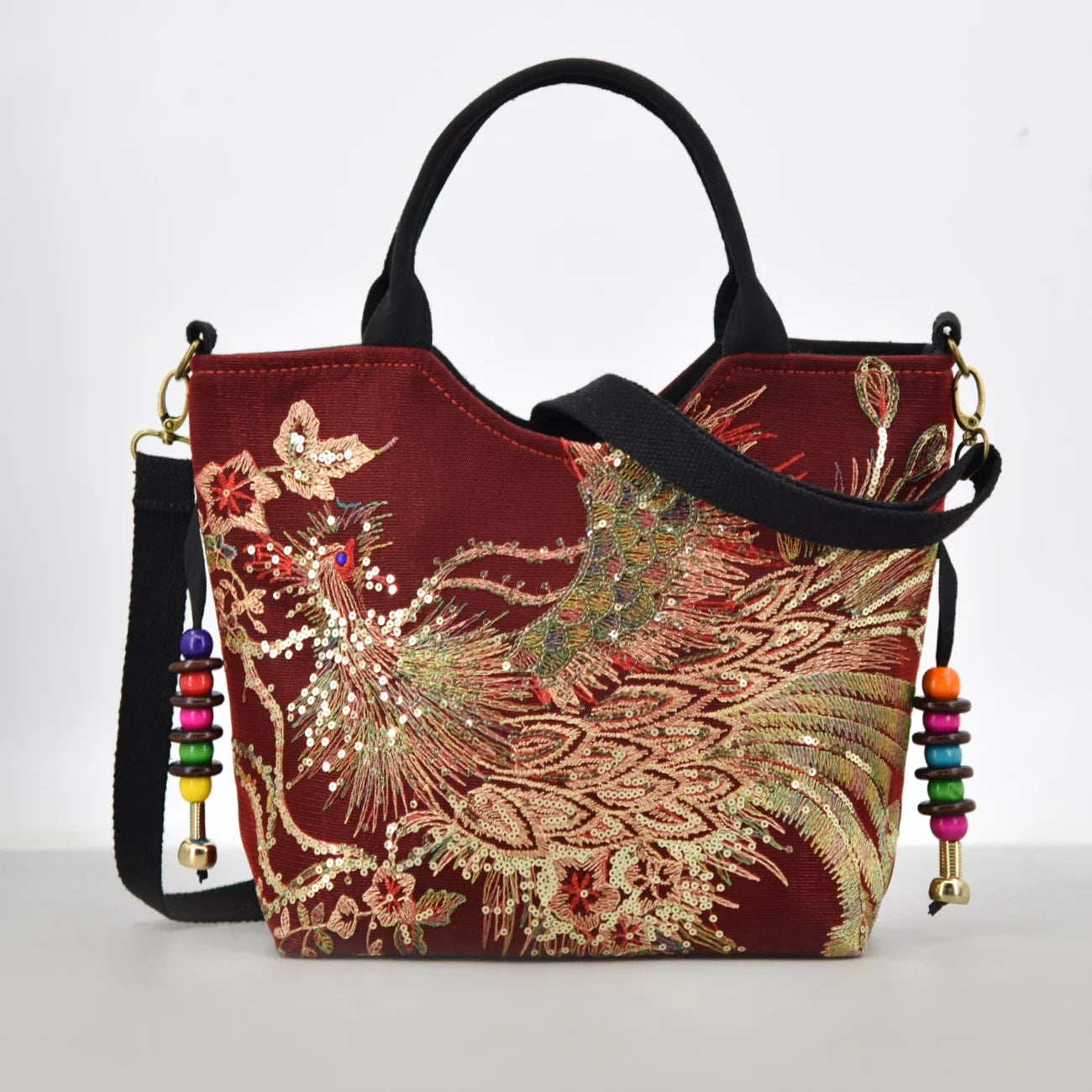 Phoenix Embroidered Sequin Handbag, Ethnic Style Embroidered Handbag, Women's Ethnic Travel Bohemian Bag