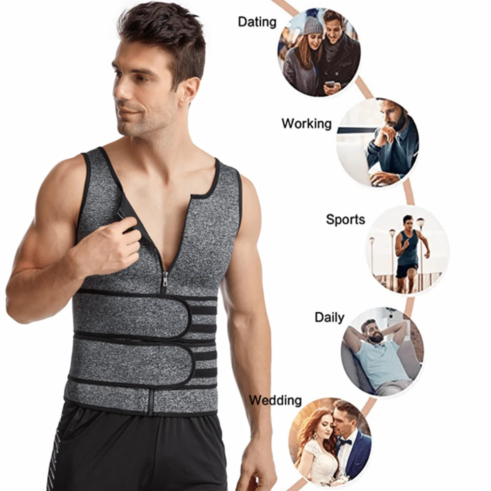 Men's Sauna Waist Trainer Vest Sweat Vest with Trimmer Belt Workout Tank Top Body Shaper Fitness Slimming Shirt Shapewear