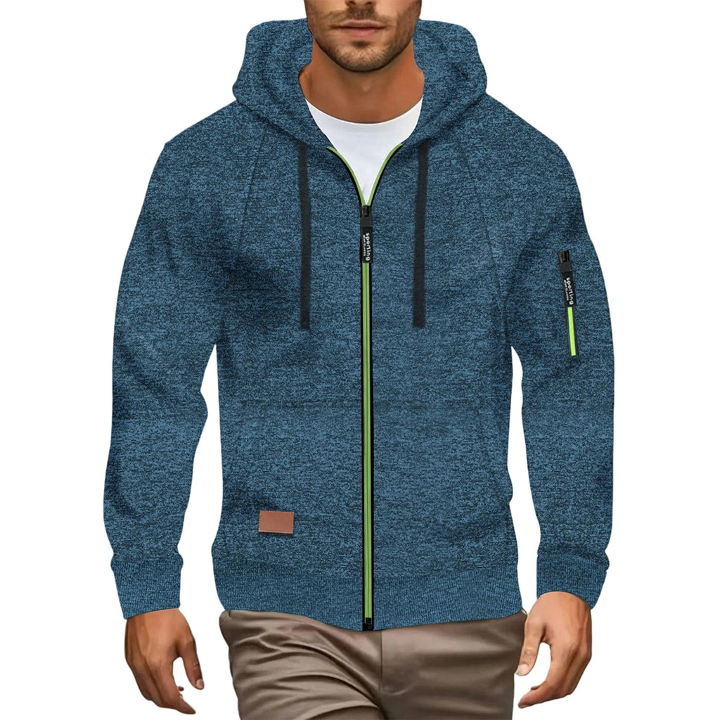 Autumn Winter Sports Sweatshirt Man Retro Workwear Pocket Hooded Zipper Trendy Fashion Hoodies Casual Tops Male Clothes 2025