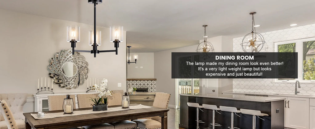 Chandelier for Dinning Room Light Fixture, Kitchen Island Modern Farmhouse Pendant Ceiling Lights with Clear Glass Shade