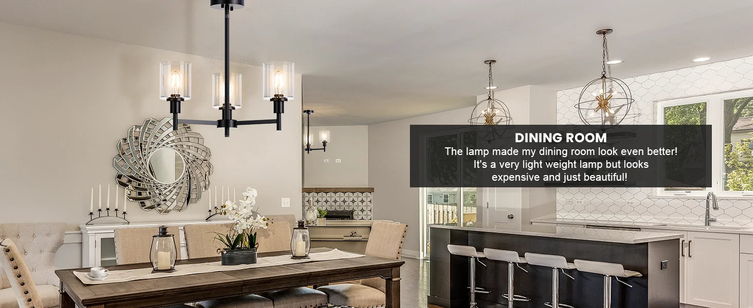 Chandelier for Dinning Room Light Fixture, Kitchen Island Modern Farmhouse Pendant Ceiling Lights with Clear Glass Shade