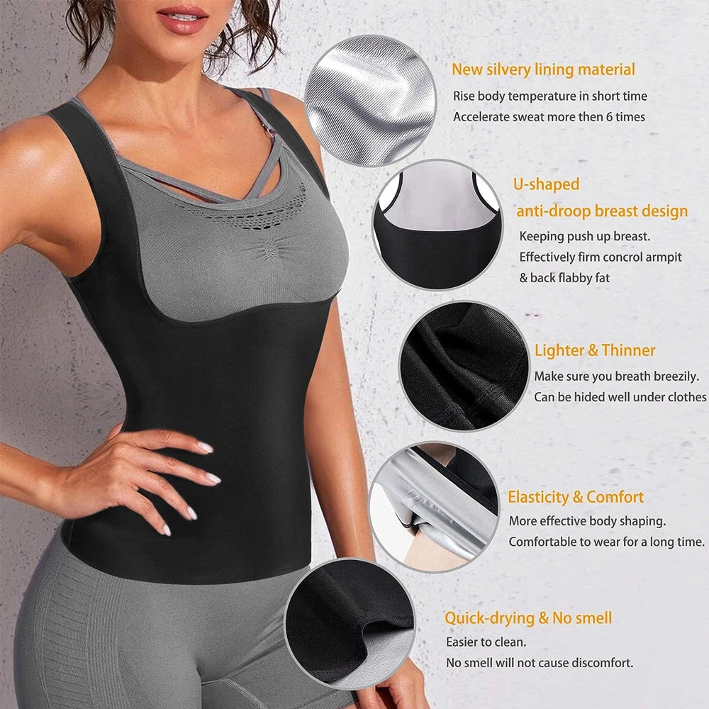 1PCS Women’s Sweat Vest for Weight Loss – Heat-Trapping Sauna Tank Top, Slimming Workout Shirt with Compression for Faster Sweat