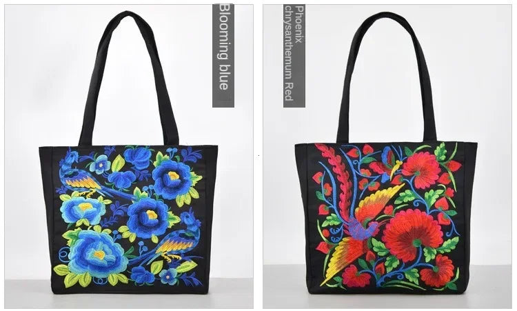 Ethnic Phoenix Embroidered Women's Shoulder Bag Receptor Embroidered Canvas Casual Bag Handbags for Women sac a main femme
