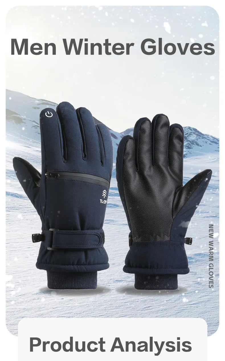 Men’s Winter Ski Gloves with Backhand Zipper Pocket Touch Screen Snow Gloves Ideal for Skiing Snowboarding Cycling