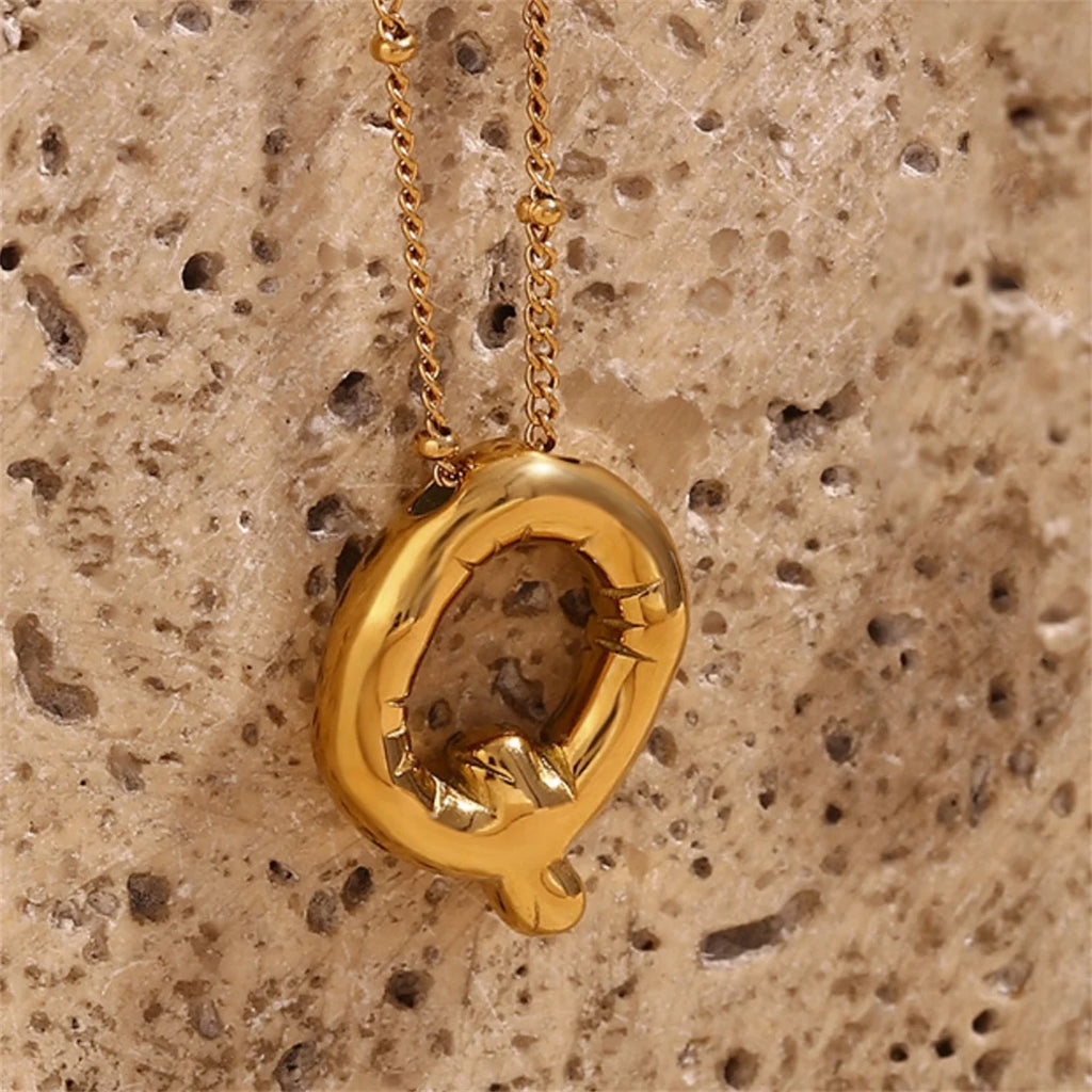 Vintage Stainless Steel Balloon Bubble Chunky Letter Necklace for Women 18K Gold Plated Initial Necklaces Collar Jewelry Gift