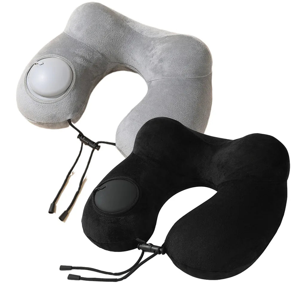 1pc Press And Inflate Portable Neck Pillow, Detachable For Cleaning, Suitable For Outdoor Travel, Business Travel, And Camping