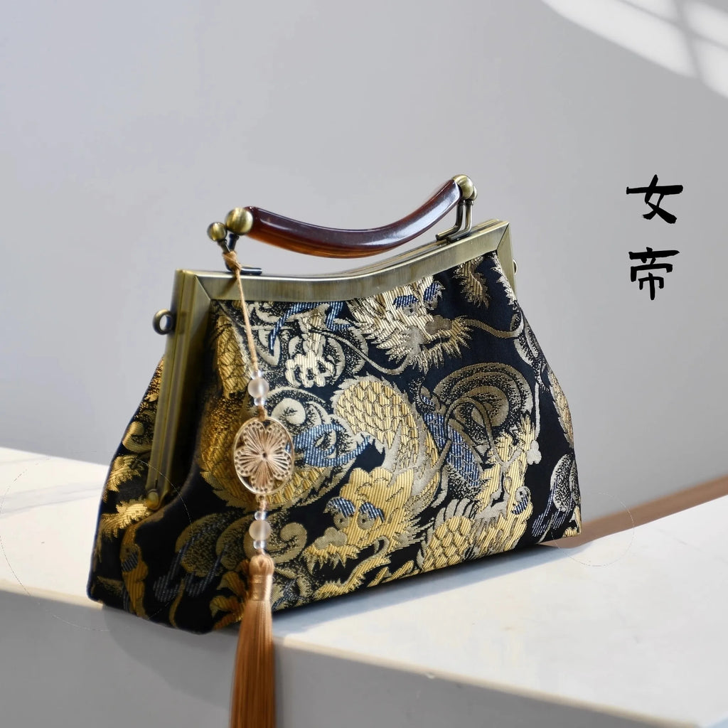 Classic Chocolate Top Handle Europe America Bag Chinese Bags Fringe Tassel Style Vintage Women Bag Chain Strap Women's Handbags