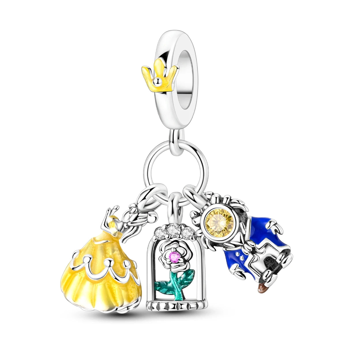 New In 925 Sterling Silver Golden Sunflower Lucky Stars Charm Fit Original Bracelet Necklace Sun Moon Diamond Charm Jewelry DIY