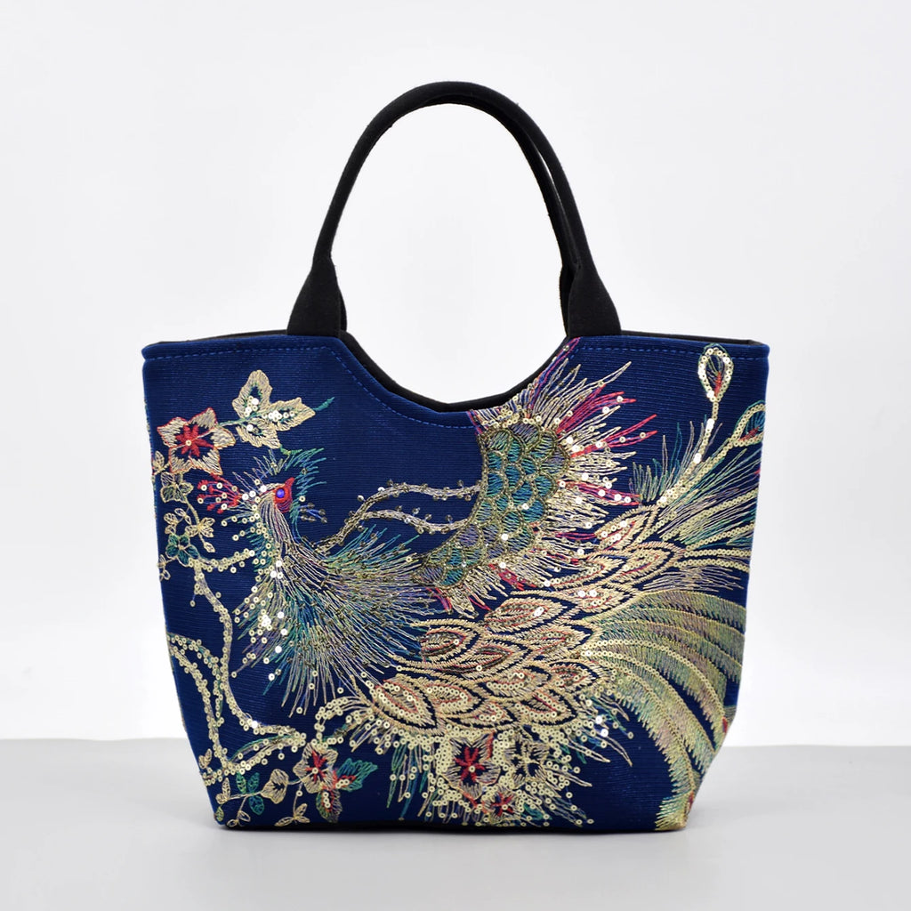 Phoenix Embroidered Sequin Handbag, Ethnic Style Embroidered Handbag, Women's Ethnic Travel Bohemian Bag