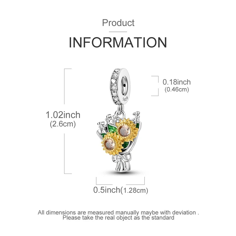 New In 925 Sterling Silver Golden Sunflower Lucky Stars Charm Fit Original Bracelet Necklace Sun Moon Diamond Charm Jewelry DIY