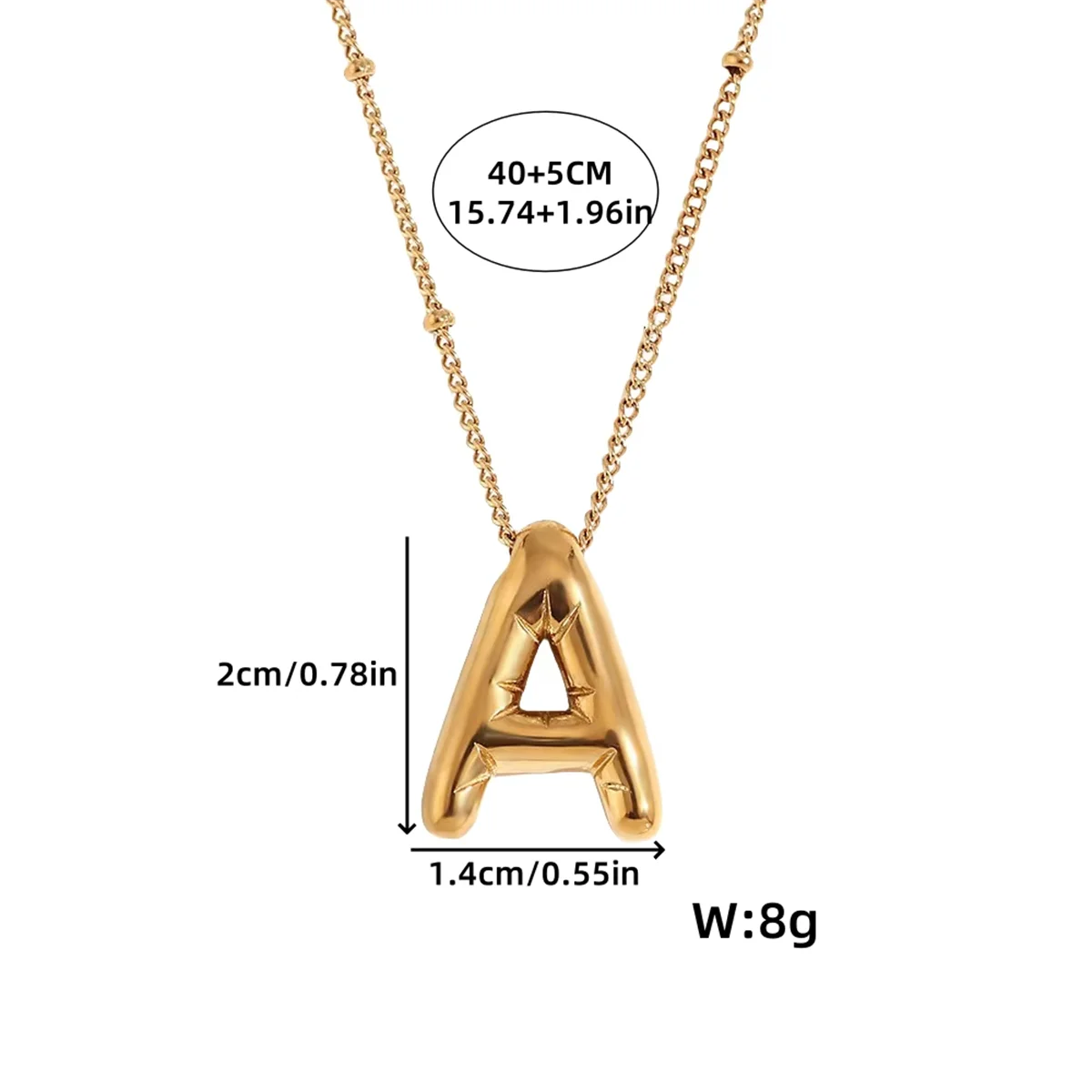 Vintage Stainless Steel Balloon Bubble Chunky Letter Necklace for Women 18K Gold Plated Initial Necklaces Collar Jewelry Gift