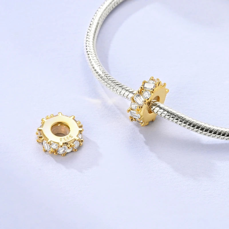 New In 925 Sterling Silver Golden Sunflower Lucky Stars Charm Fit Original Bracelet Necklace Sun Moon Diamond Charm Jewelry DIY