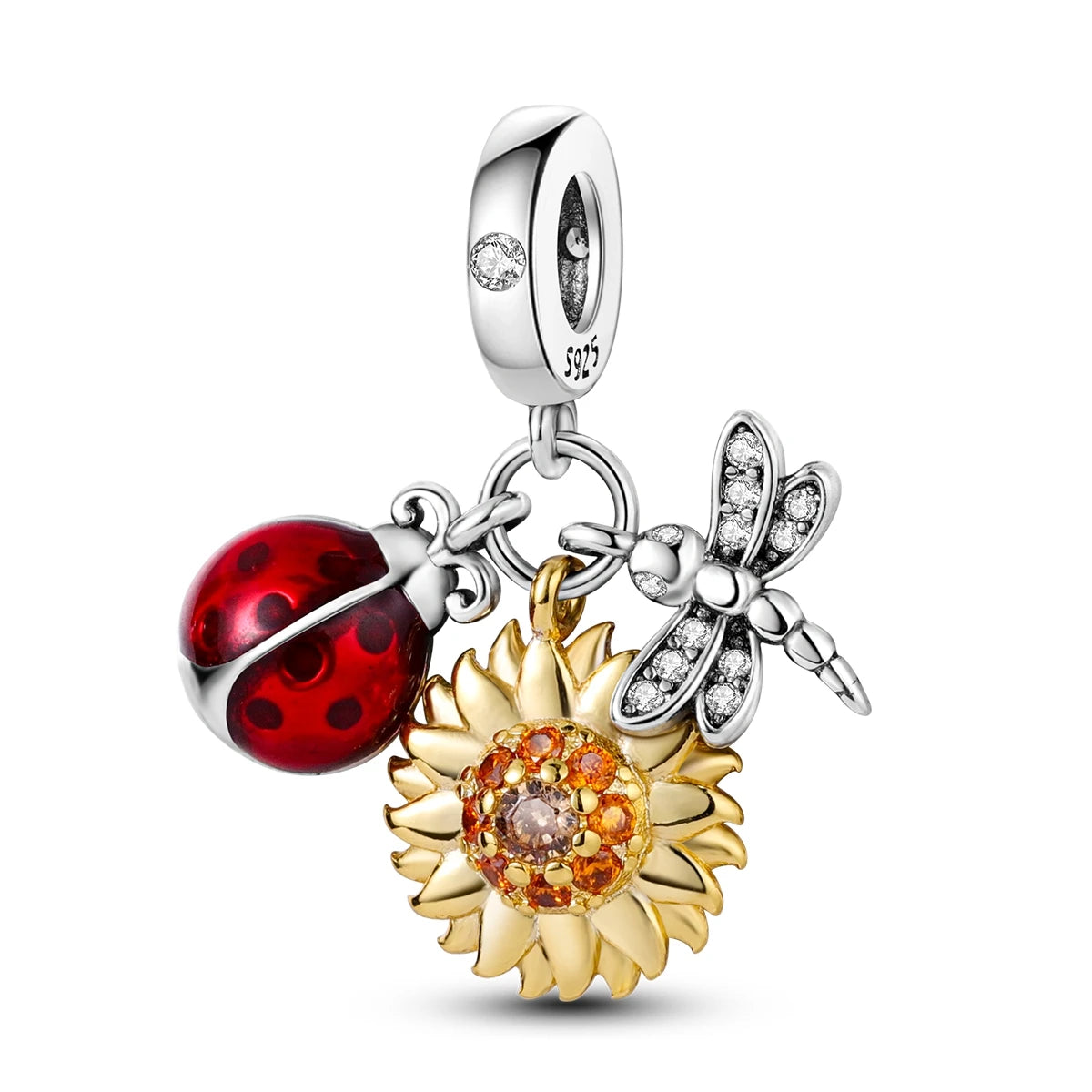 New In 925 Sterling Silver Golden Sunflower Lucky Stars Charm Fit Original Bracelet Necklace Sun Moon Diamond Charm Jewelry DIY