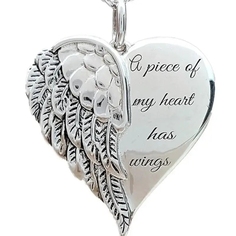 2024 A Piece of My Heart Has Wings Pendant European American Angel Wings Engraved Necklace Jewelry Necklace for Women