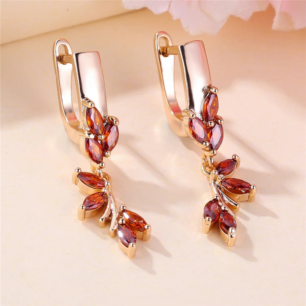 Charm Female Red Crystal Zircon Stone Hoop Earrings Gold Color Simple Wedding Jewelry For Women