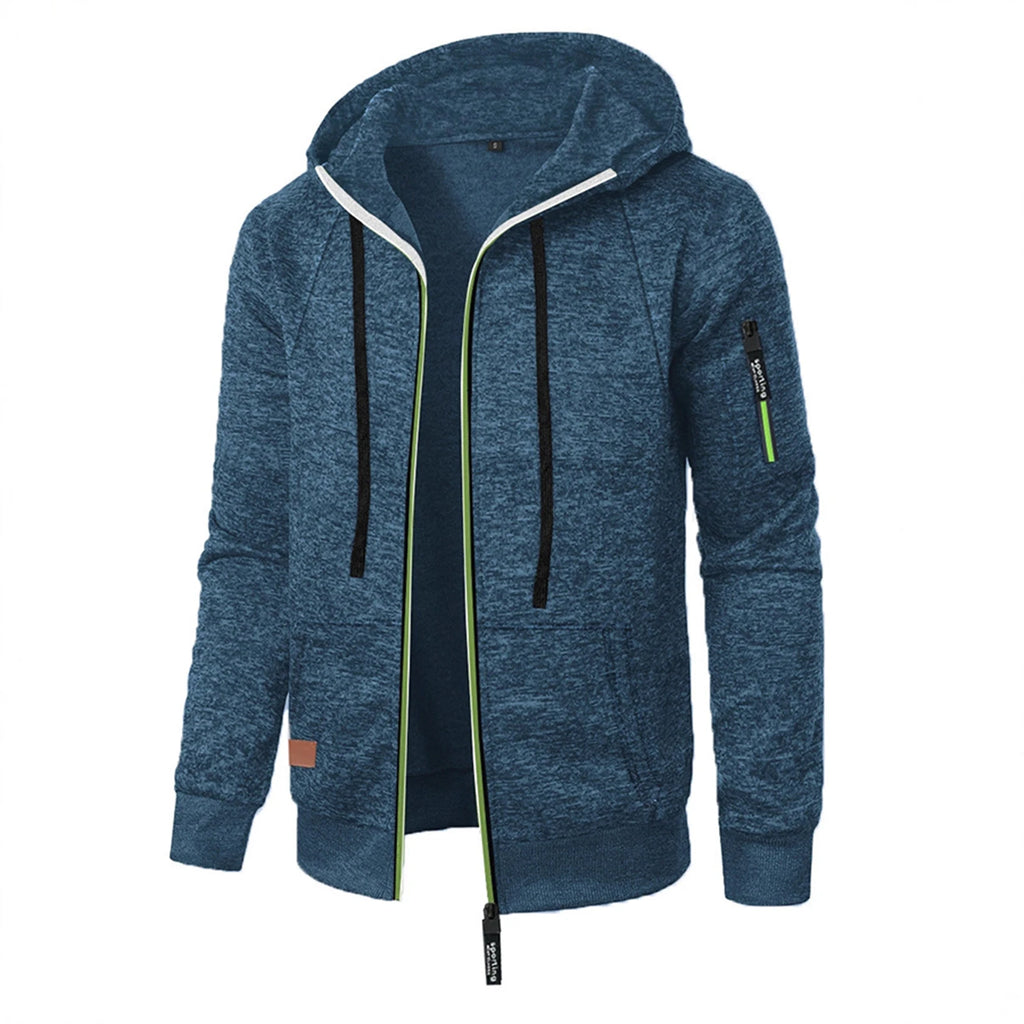 Autumn Winter Sports Sweatshirt Man Retro Workwear Pocket Hooded Zipper Trendy Fashion Hoodies Casual Tops Male Clothes 2025