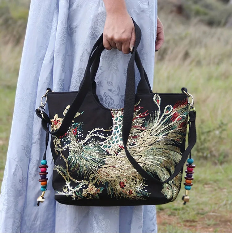 Women's Phoenix Embroidered Sequin Handbag Ethnic Style Travel Bohemian Bag Embroidered Handbag