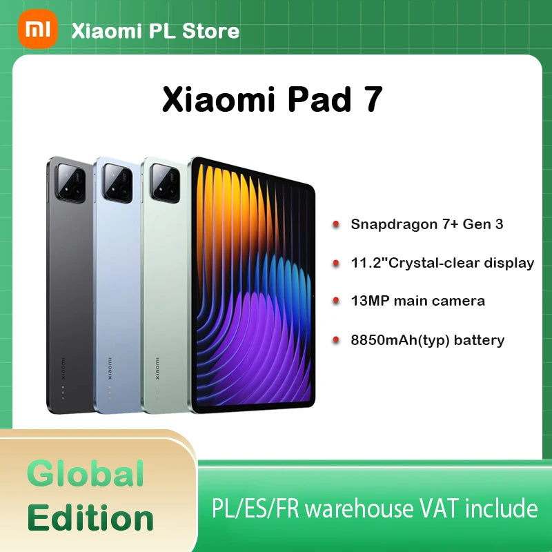 【Brand+】Xiaomi Pad 7 Global Version Mi Tablet Snapdragon 7+ Gen 3 11.2" 3.2K 144Hz Display Adreno GPU 45W Turbo charge 8850mAh