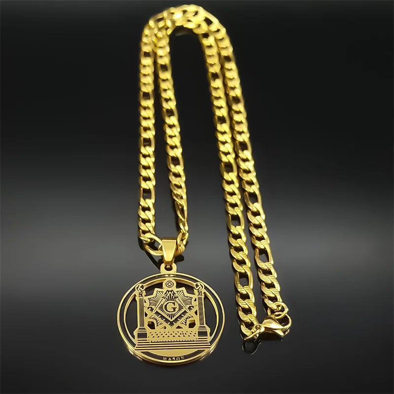 Masonic Badge Pendant Necklace for Women Men Stainless Steel Silver Color Religious Amulet Jewelry cadenas para hombre