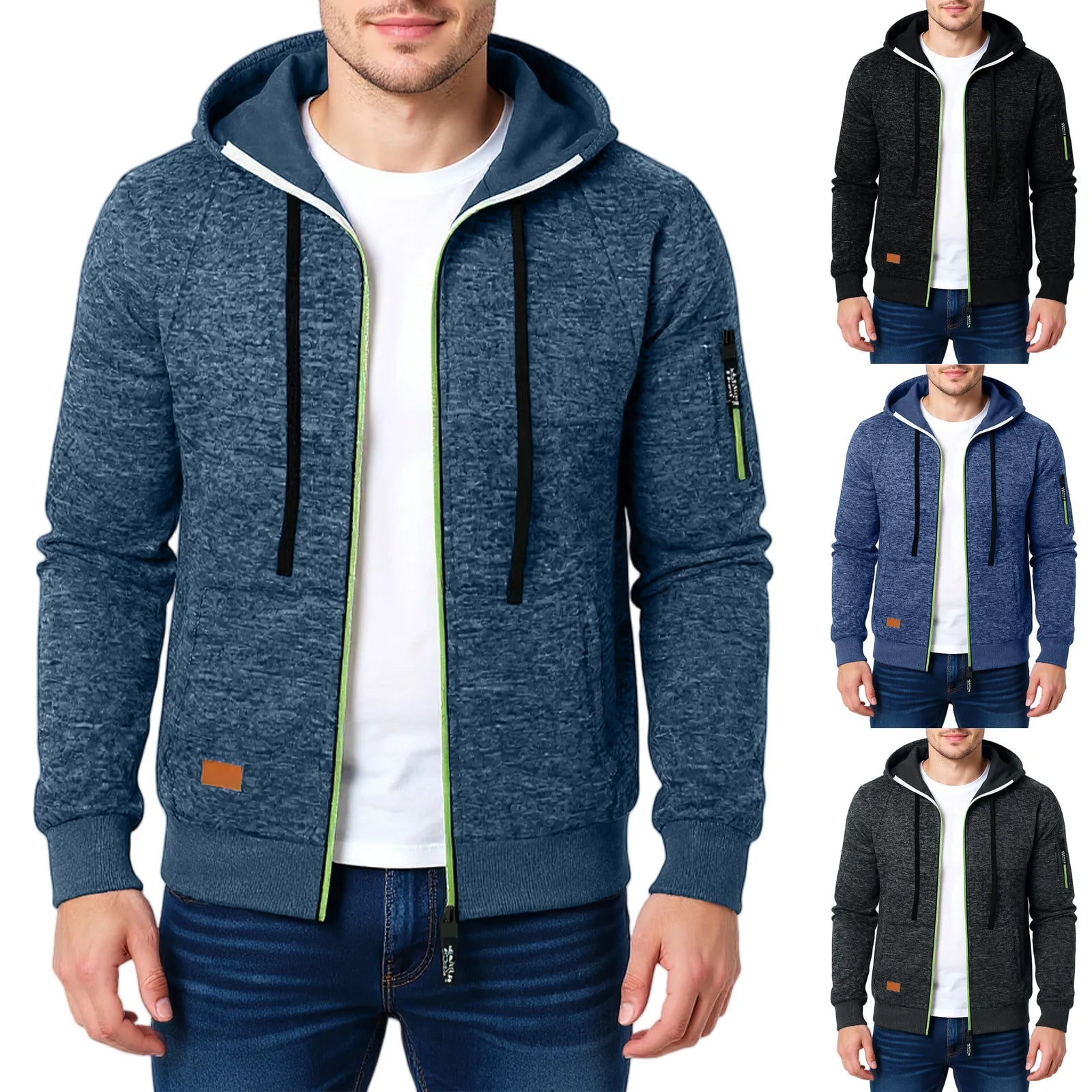 Autumn Winter Sports Sweatshirt Man Retro Workwear Pocket Hooded Zipper Trendy Fashion Hoodies Casual Tops Male Clothes 2025