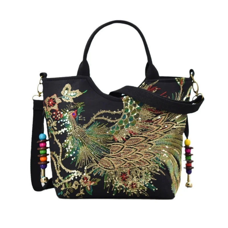 Women's Phoenix Embroidered Sequin Handbag Ethnic Style Travel Bohemian Bag Embroidered Handbag