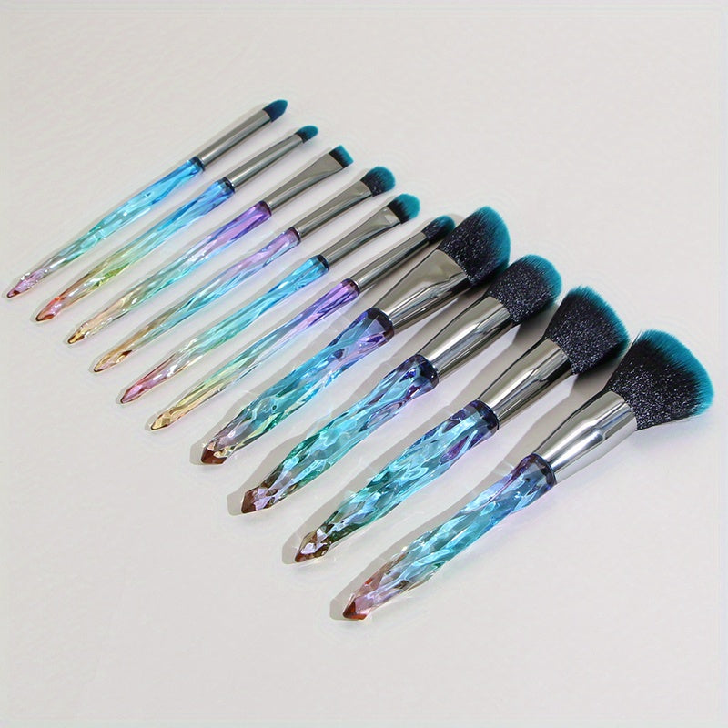 Makeup Brushes Set, 10pcs Crystal Transparent Handle Kabuki Powder Foundation Brush Concealer Eye Shadow Eyeliner Eyebrow Brush, Ideal Gift For Makeup Beginners