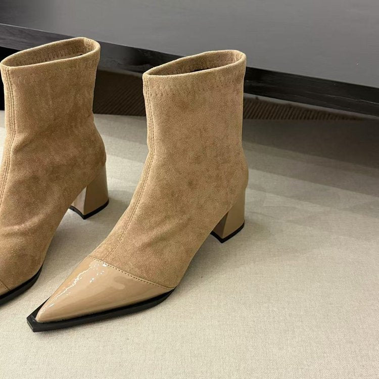 Womens Chunky-heel Skinny High-heeled Boots
