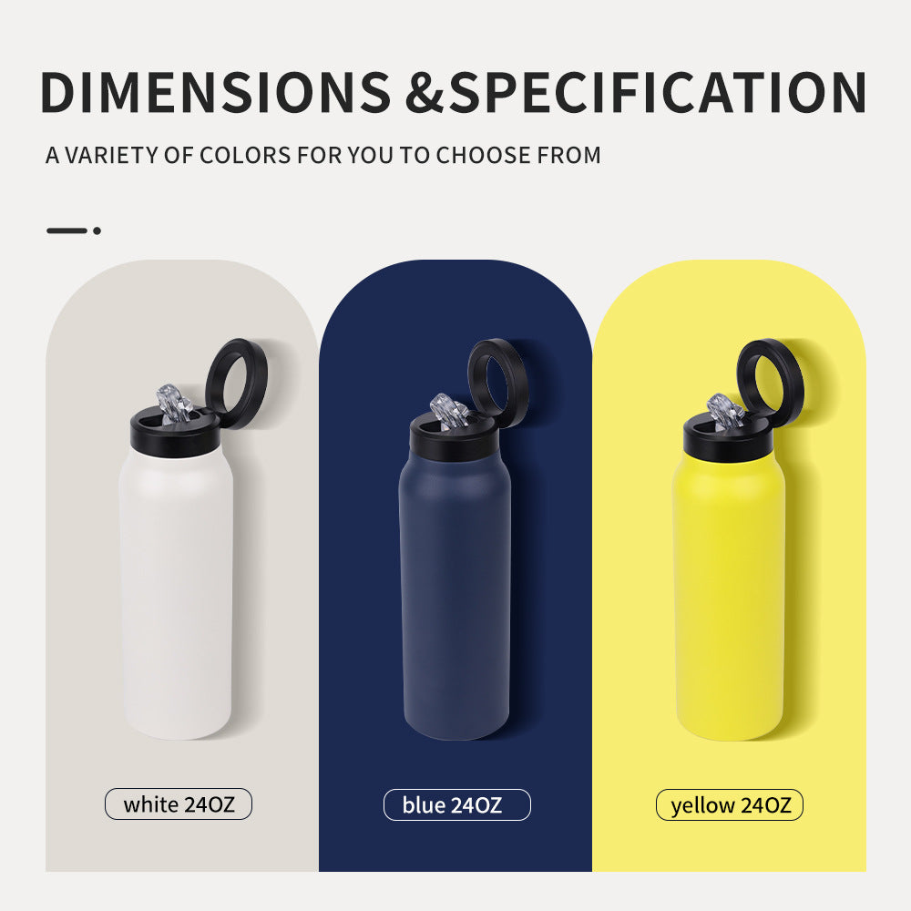 304 Stainless Steel Vacuum Cup Creative Magnetic Water Cup Insulated Sports Water Bottle With Straw Outdoor Insulated Water Mug With Magnetic Phone Holder