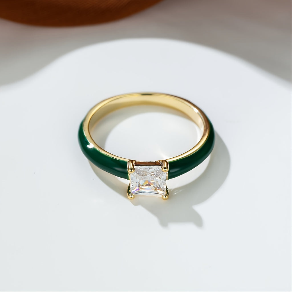 [Elegant Blue | Vintage] Elegant Blue 1pc Synthetic Zirconia Ring | Vintage-Inspired Square Design, Goldentone Clasp | Women's Casual Jewelry, Perfect Gift