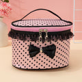 Stylish And Spacious Cosmetic Bag With Zipper And Dot Print - Perfect For Travel And Makeup Organization