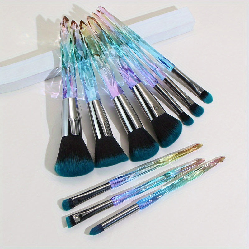 Makeup Brushes Set, 10pcs Crystal Transparent Handle Kabuki Powder Foundation Brush Concealer Eye Shadow Eyeliner Eyebrow Brush, Ideal Gift For Makeup Beginners