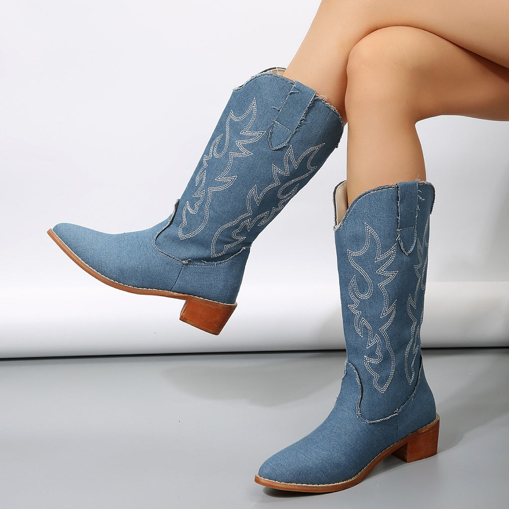 Womens Plus-Size Mid-Calf Western Boots