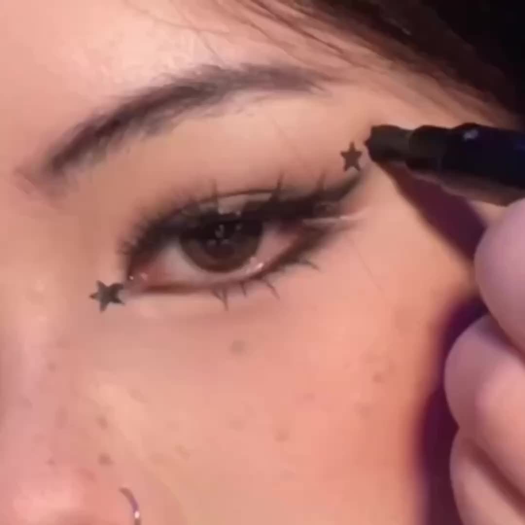 PECOLOVERS -Ended Waterproof Liquid Eyeliner & Tattoo Stamp - Quick-Dry -Lasting Waterproof Eye Liner Suitable for, Stamp for Eye Makeup - Portable for Travel, Parties, Daily Use