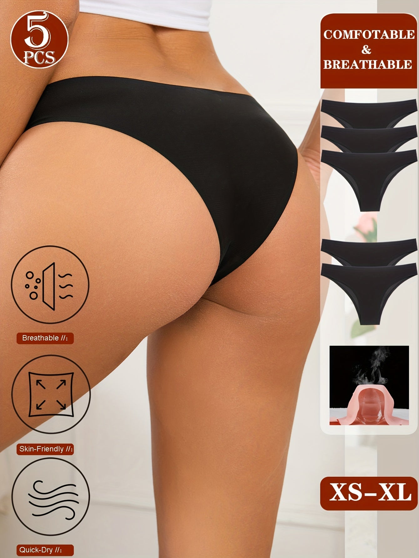 Set of 5 Women'S Seamless Bikini Underwear, Breathable Women'S Bikini Briefs, Invisible Panties, Comfortable Women'S Underwear in a Pack of 5